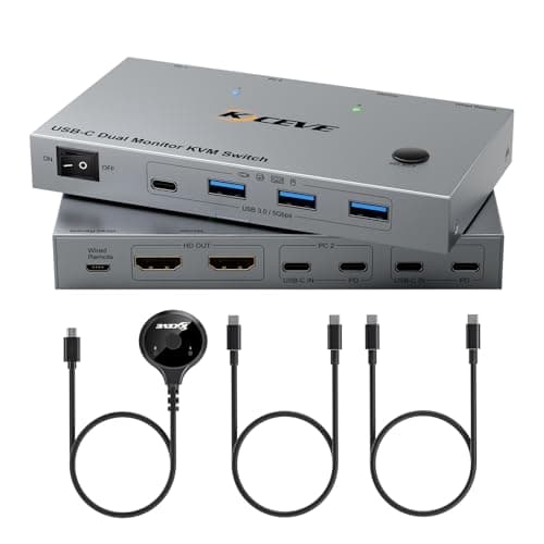 Image of YOUTINGHDAV KVM Switch 2 Monitors 2 Computers USB C, USB 3.0 KVM Switch Dual Monitor HDMI for 2 Laptop, 4K@60Hz, MST, 80W PD, with 2 USB-C Cables and Wired Remote