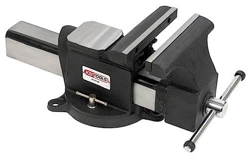 Image of KS Tools 914.0148 - Parallel Jaw Bench Vice, 200 mm, Cast Iron Table Vice with Steel Jaws, Versatile Swivel Base, Interchangeable Jaws, Distance up to 200 mm