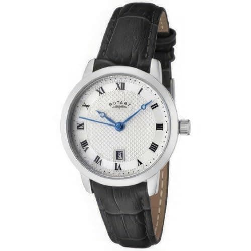 Image of Rotary Ladies Analogue Watch LS42825/01 with Silver Roman Dial and Black Leather Strap