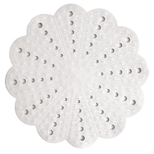 Image of Showerdrape Petal Non Slip Round Shower Mat, White Bath Matt With Unique Flower Design For Bathroom, Round Rubber Bathroom Mat Anti Slip Floor Mat, Ideal Use For Toilet, Shower & Bath, 54 × 54cm