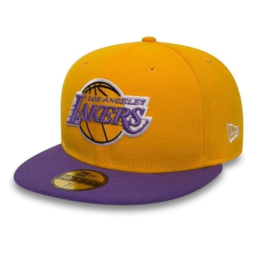 Image of New Era Men's NBA Basic LA Lakers 59Fifty Fitted Baseball Cap, Yellow (Yellow/Purple), Medium (Manufacturer Size:714)
