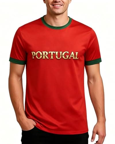 Image of Portugal Football Jerseys for Men Sports Training Jerseys Tops Flag Team Fans Football T-Shirts Red XL