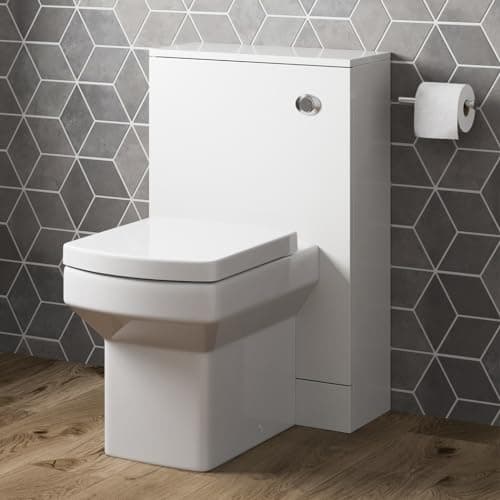 Image of Artis® Modern Bathroom Cloakroom Back to Wall BTW Toilet WC 500mm Furniture Unit Square Pan Soft Close Seat, Dual Flush Cistern, White Gloss