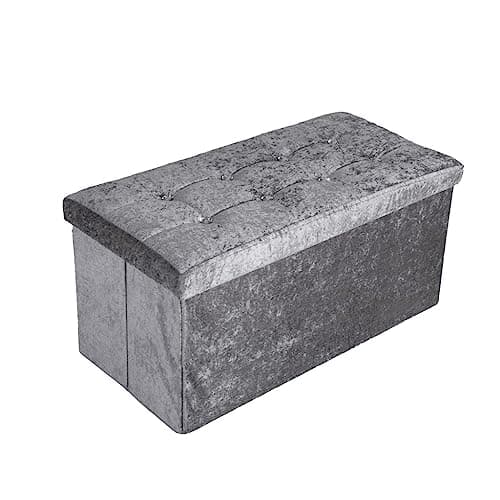 Image of Artistic Fashionista Limited Crushed Velvet Ottoman Storage Box Folding Footstool Rest Seat Storage Stool Toys Chest Bench Blanket Linen Laundry Box (Large - 76x38cm, Silver Grey)