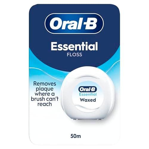 Image of Oral-B Essential Floss - Removes Plaque - Waxed Dental Floss for Tight Spaces - Shred-Resistant - Unflavoured - 50m Roll