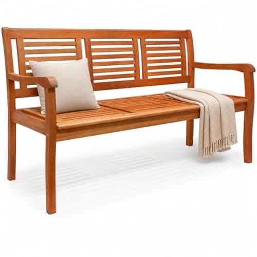 Image of CASARIA® Bologna 3 Seater Wooden Garden Bench | FSC®-Certified Eucalyptus Wood | 153x60x90cm | Outdoor Furniture | Armrests & Backrest | Patio Deck Balcony | Weather-Resistant | 480kg Capacity