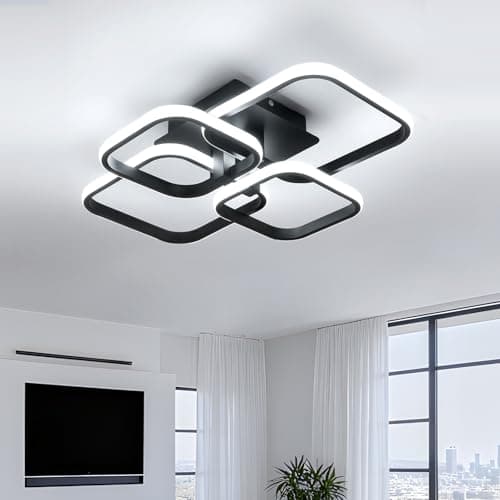 Image of DELIPOP Mordern LED Ceiling Light, 60W 6750LM Chandelier Ceiling Light with 4 Black Squares, Semi Flush Mount Ceiling Lamp for Bedroom, Kitchen, Dining Room, 6500K Cool White