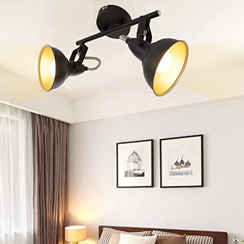Image of Depuley Retro 2 Way Straight Ceiling Spotlight?Kitchen Lights Fitting with Rotatable Trumpet-Shaped Lampshade, Black-Gold Metal Iron Cover, Track Lighting for Livingroom Kitchen Bedroom (No Bulbs)
