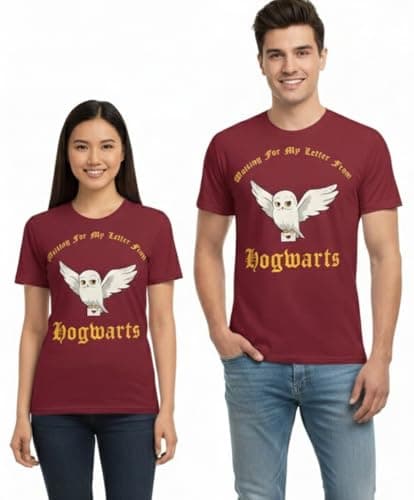 Image of Licensed Unisex Harry Potter Hedwig t-Shirt Slogan Printed Waiting for Letter from Hogwarts Maroon, XS to 2XL (UK, Alpha, S, Regular, Regular, Maroon)