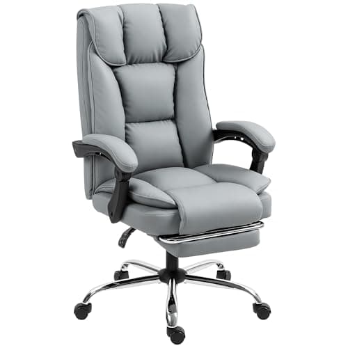 Image of HOMCOM Executive Office Chair with Footrest, Pet-Friendly Faux Leather Computer Desk Chair with Double-Layer Padding, Upholstered Swivel Recliner for Home Office, Working, Grey