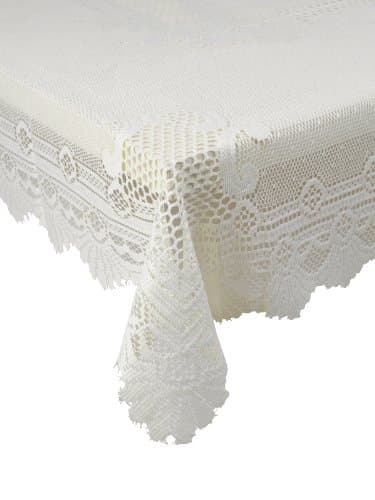 Image of Classic Home Store Monica Lace Tablecloth Traditional Rose Pattern Table Linen - 60” x 90” Oblong (Cream)