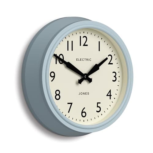 Image of Jones Clocks® Telecom wall clock | Round vintage retro clock | 27cm | Pale blue | Modern take on a vintage classic for kitchen, living room or office