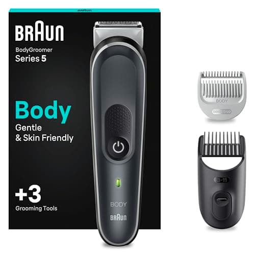 Image of Braun Body Groomer 5, Manscape Tool for Men with SkinShield Technology, Sensitive Comb, Wet & Dry, 100% Waterproof, UK 2 Pin Plug, BG5350, Grey/White
