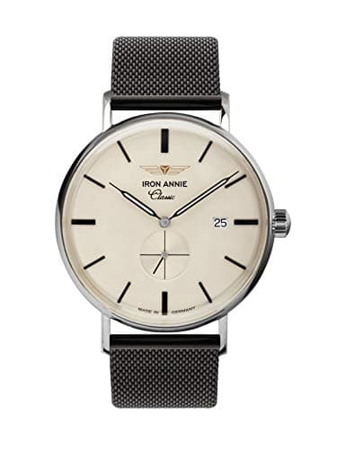 Image of Iron Annie 5938 Men's Watch Made in Germany Classic Quartz Small Seconds Date, Beige/Black Stainless Steel Strap, Bracelet