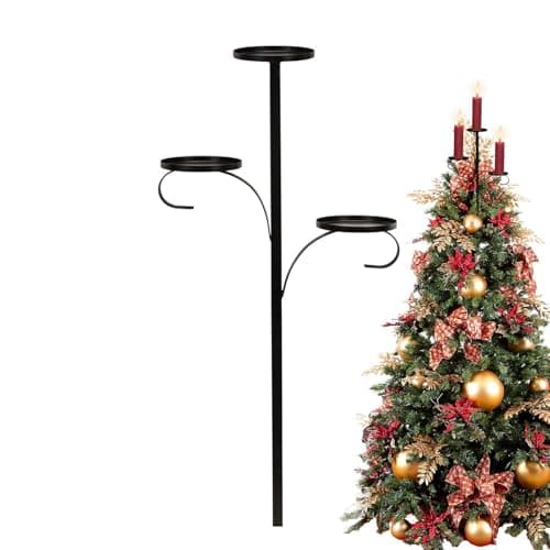 Image of Black Triple Tree Topper, 3 Tier Candelabra Tree Topper for Christmas, Christmas Topper Unique, Light up Christmas Tree, Iron Candle Stand, Christmas Tray Candle Light Holder for Table Decor