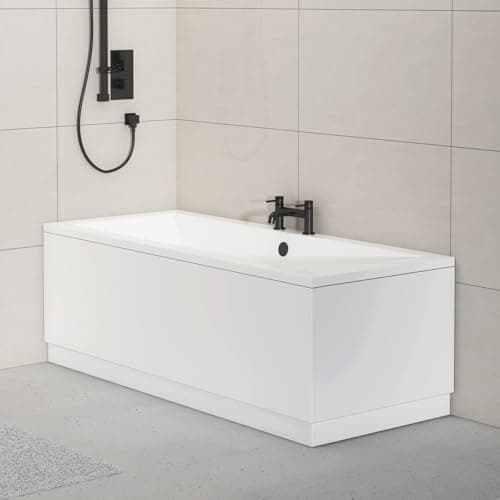 Image of 1500mm, Wooden MDF Front Bath Panel Covering with Plinth, Gloss White Bathroom Panels for Bathtub, Water Resistant Panel for Straight Bathroom Baths and Soaking Tubs