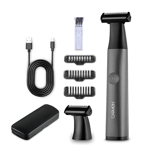 Image of Carmen Men’s Signature Dual Blade Hair Trimmer with Travel Case, Cordless Operation, IPX5 Waterproof Rating, Smart Travel Lock, Black, C81273BLK