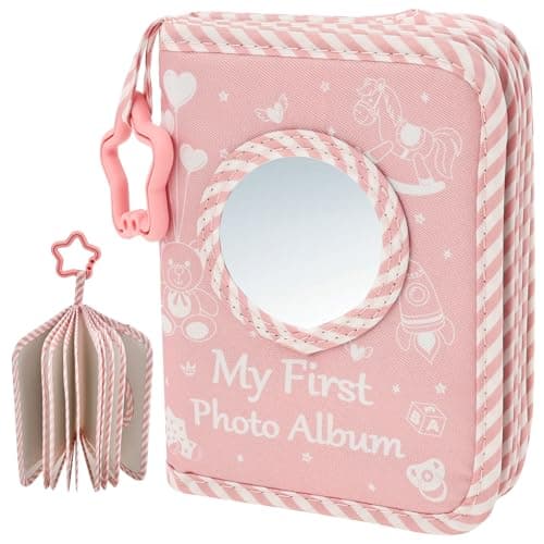 Image of My First Family Photo Album for Baby Holds 17 Photos 4x6 Soft Baby Photo Album Memory Book with Hook & Mirror, Family Picture Albums Book for Newborn/Toddlers/Kids Shower Memory Birthday(Pink2)