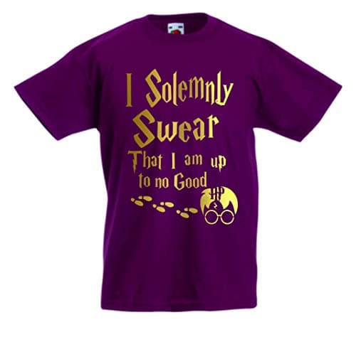 Image of Print my Tee I Solemnly Swear That i Am Up to No Good T-Shirt - Gift for Boys or Girls T Shirt Age 3-4 to Age 12-13 (Age 12-13, Burgundy)