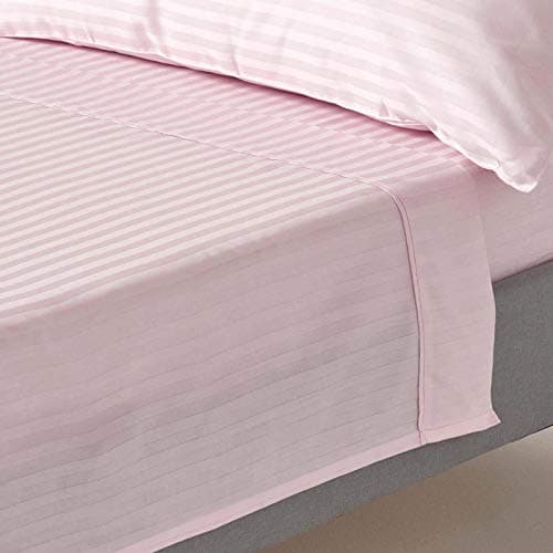 Image of HOMESCAPES Dusky Pink Pure Egyptian Cotton Flat Sheet Single 330 TC 500 Thread Count Equivalent Satin Stripe Bed Sheet