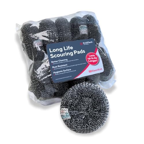 Image of Heavy Duty Galvanised Steel Scouring Pads (10 Pack) - Long-Lasting Metal Scourers for Professional Catering, Kitchen Cleaning & Janitorial Use - KnitMesh Technologies - W90, 75-85g