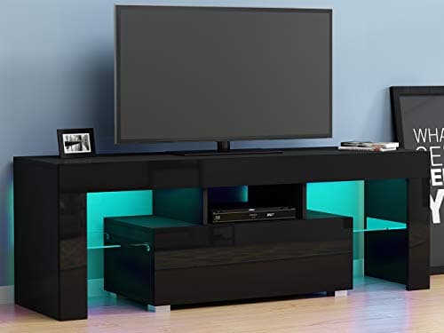 Image of Panana Entertainment Center for 65 inch TV, 16 Colors LED TV Stand with Wireless Remote Control, Media Console with Storage Drawers for Living Room & Bedroom (Black)