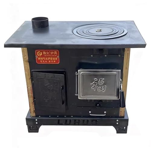 Image of Wood Stove for Home Heating with Oven Heats Up Quickly Gasification Combustion, Cast Iron Inner Liner Smokeless Indoor Wood Burning Stove, for Heating and Cooking