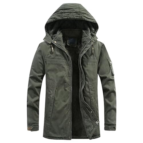 Image of Men's Winter Military Parka Jacket Fleece Lined Thicken Warm Long Coat Outwear Lightweight Mountain Ski Thickened Outerwear (Army Green,2XL)