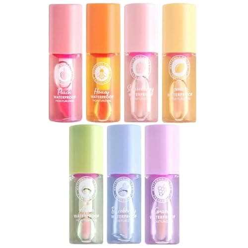 Image of 7Pcs Mini Lip Oil Gloss Set,Colour Changing Lipstick,Tinted Lip Balm,L-Ip Gloss Set,Fruit Li-P Oil,Fruit-Flavored Plumping,Long Lasting Lipgloss,Moisturizing And No-Sticky Li-P Care Kit(7 Flavors)