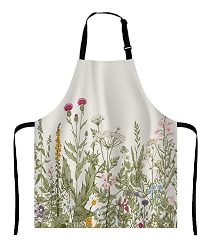 Image of Wasach Herbs and wild flowers Apron Home Kitchen Waterproof Cooking Baking Gardening for Women Men