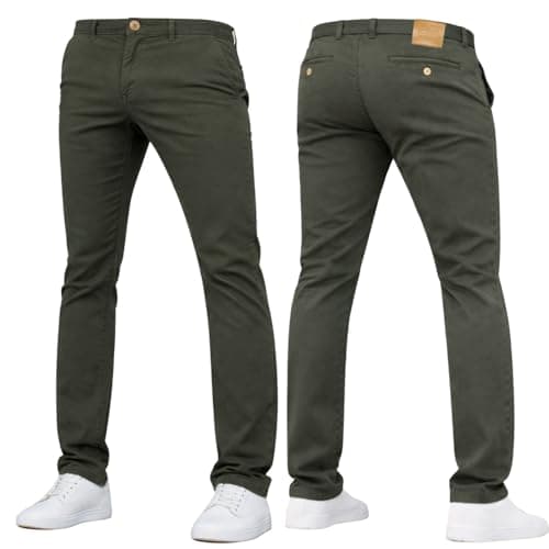 Image of Crosshatch Mens Stretch Chino Slim Fit Leg Trousers Jeans by JeanBase Khaki 34W X 32L