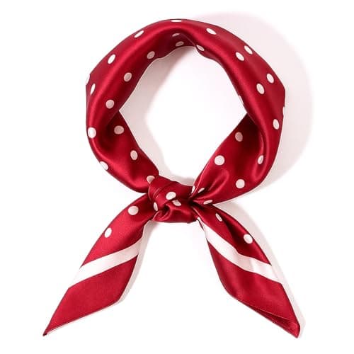 Image of Psyqtsuary Chiffon Scarf, Square Red Neck Scarf Red Polka Dot Bandana Square Handkerchief Vintage Bow Headband Head Scarves Bandana Headband Satin-Scarf for Women and Girls (70 × 70cm)