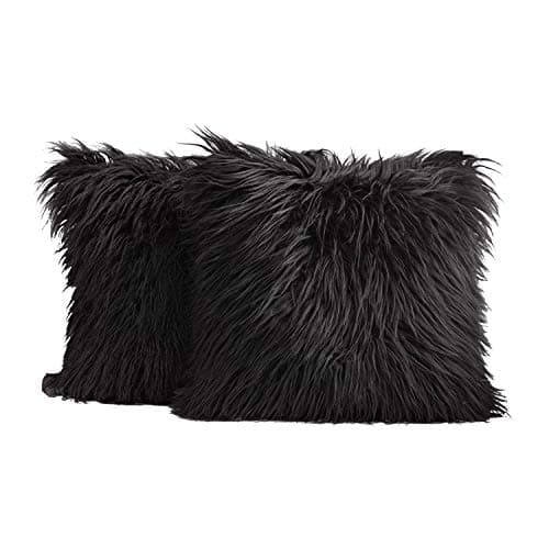 Image of Dricar Black Cushion Covers, 2Pcs Decorative Luxury Series Style Faux Fur Throw Pillow Case Cushion Cover for Sofa Bedroom Car 18 x 18in (Black)