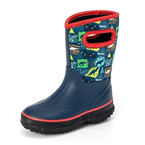 Image of FUNCOO PLUS Kids Neoprene Rubber Wellies for Boys Girls, Mud Wellies Color Dinosaur Booties Thermal Wellington Wellies Rain Snow Boot, Soft Lined for Outdoors, Walking, Files, School Size 2 UK Child