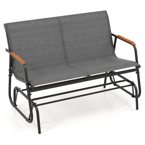 Image of COSTWAY 2-Person Outdoor Glider Bench, Patio Double Swing Gliding Chair Loveseat, Metal Frame Fabric Garden Relax Rocking Chair for Balcony, Porch and Poolside
