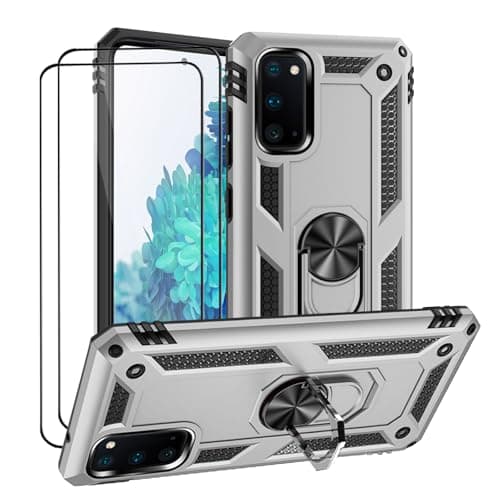 Image of LEVIOSA For Samsung Galaxy S20 Phone Case with 2 Screen Protectors, Galaxy S20 Case with 360-Degree Ring Holder Stand Military Cases Protection for Samsung S20 Protective Cover (Silver)