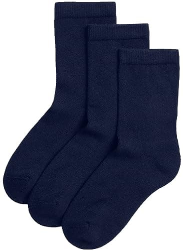 Image of ZRWASKA® Boys Girls Kids Toddlers Ankle Socks School Uniform Mid Calf Plain Soft Cotton Rich Back to School Socks Navy, Size 9-12 (4-6 Years)