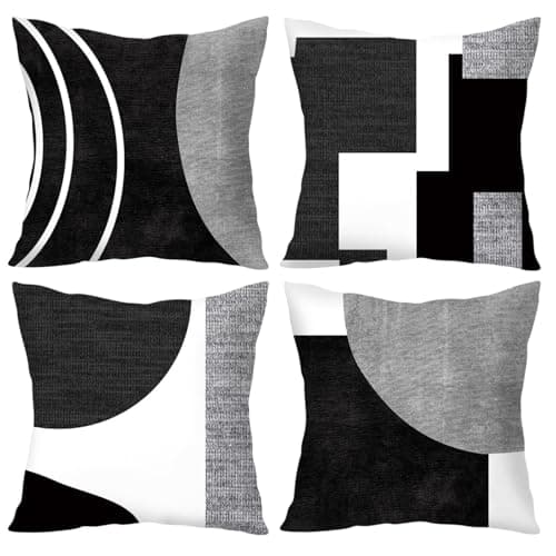 Image of DXPETA Black and White Cushions, Black and White Cushion Covers, Black and Cream Cushions, Cotton Cushion Covers, Living Room Cushions, 45x45 Cm