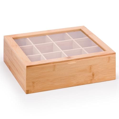 Image of woodluv Tea Box, Tea Bag Organiser, Tea Box for Tea Bags, Tea Bag Holder, Tea Caddy, 12 Compartment Tea tidy