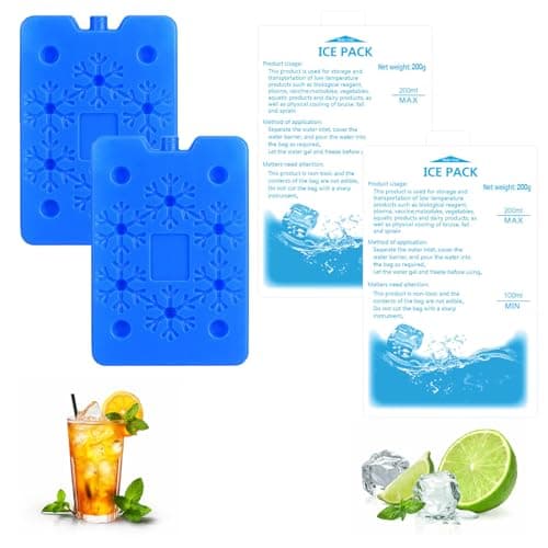Image of Pack of 4 Ice Pack, 200 ml Ice Pack, Ice Packs for Cool Box, Cool Bag, Cool Bag and Cool Box, Reusable Ultra Thin Cooling Element, Long Cooling for Outdoor Activities, School, Picnic, Camping, Blue