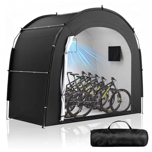 Image of Housolution Bike Storage Tent Shed for 5 Bikes, Outdoor Portable 210D Oxford Thick PU4000 Waterproof Bike Cover with Ventilated Window, Bike Tent Fit for Bicycle, Lawn Mower, Garden Tools