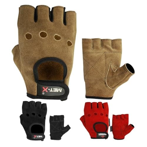 Image of Met-X Weightlifting Gloves XX Large, Fingerless Leather Gloves, Breathable Extra Grip Bodybuilding, Workout, Exercise, Cycling, Training Accessories, Fitness Gym Equipment (Tan, 2XL)
