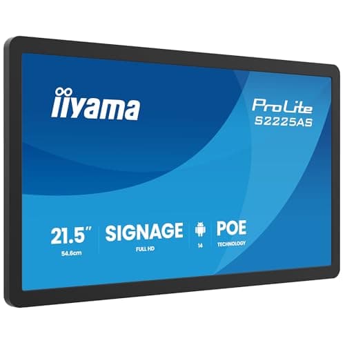 Image of iiyama Prolite S2225AS-B1P 54.6 cm 21.5 Inch Digital Signage Display IPS LED Full HD USB-C Audio-Out USB 2.0/3.2 RJ45 Android 14 OS iiSignage² WiFi Bluetooth PoE 24/7 3H Anti-Glare Black