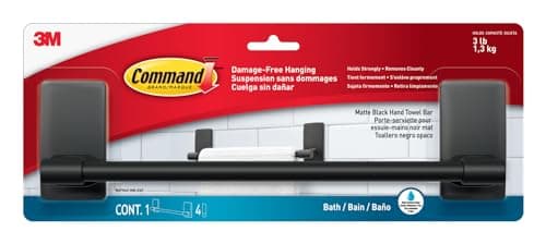 Image of Command Bath Hand Towel Bar, Matte Black - 1 Towel Bar + 4 Water-Resistant Strips – Damage Free Hanging for Towels - Holds up to 1.3 kg