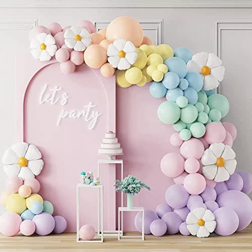 Image of 160pcs Pastel Balloon Arch Kit Macaron Dasiy Balloon Garland Kit Green Pink Blue Yellow DIY Latex Balloon Garland Arch Kit Party Decoration for Birthday Wedding Baby Shower Christmas