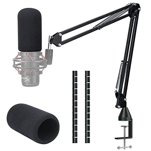 Image of For HyperX Quadcast Boom Arm - Upgraded Mic Arm with Reduce Wind Noises Mic Cover and Cable Sleeve, Metal Scissor Microphone Stand with 3/8" to 5/8" Adapter