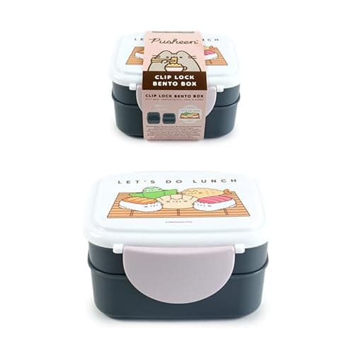 Image of Puckator Pusheen the Cat Sushi Club Clip Lock Stacked Bento Lunch Box with Cutlery - for Adults and Kids with Compartments Snack Box Food Containers with Lids Stackable Snack Pots for Kids Meal Prep