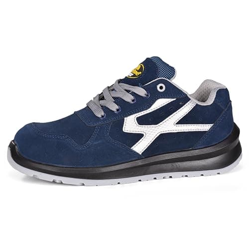 Image of SAFETOE Lightweight Safety Trainers - 7328 Breathable Leather Safety Shoes with Composite Steel Toe Cap, Comfort Non Metal Wide Fit Work Trainers Boots for Man & Women, Blue, UK 7