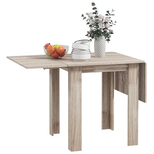Image of HOMCOM Folding Dining Table, Extendable Kitchen Table for Small Space, Drop Leaf Table for 2-4 People, 140 x 70 x 75 cm, Oak