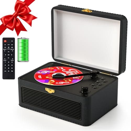 Image of Gueray Portable Leather CD Player with Speakers 3600mAh Rechargeable Bluetooth CD Players for Home Decor, Festival Gift Retro Suitcase Design with Remote Control, Support USB AUX Playback(Black)